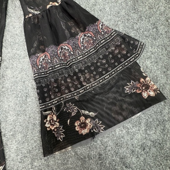Style & Co Dress Women S Black Floral Bell Sleeve Boho Sheer Overlay Whimsigoth - Picture 2 of 14